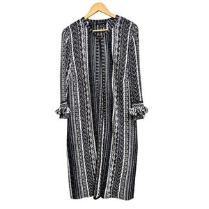 St. John ombre vertical stripe tweed Knit Long Cardigan Jacket Women's 10 Fringe